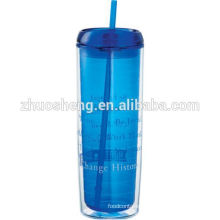 hot sale Acrylic 16oz double wall straw cup with dome lid and straw/double wall tumbler